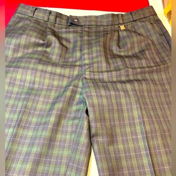Blue Green PLAID Pleated Wool Dress pants mens 37 rolled cuffs straight KWN 90s - Picture 12 of 13